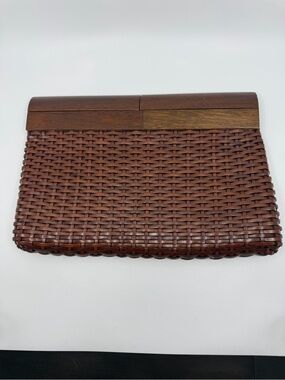 Parris Italy Woven basketweave rattan Brown Wooden-Trim Clutch
